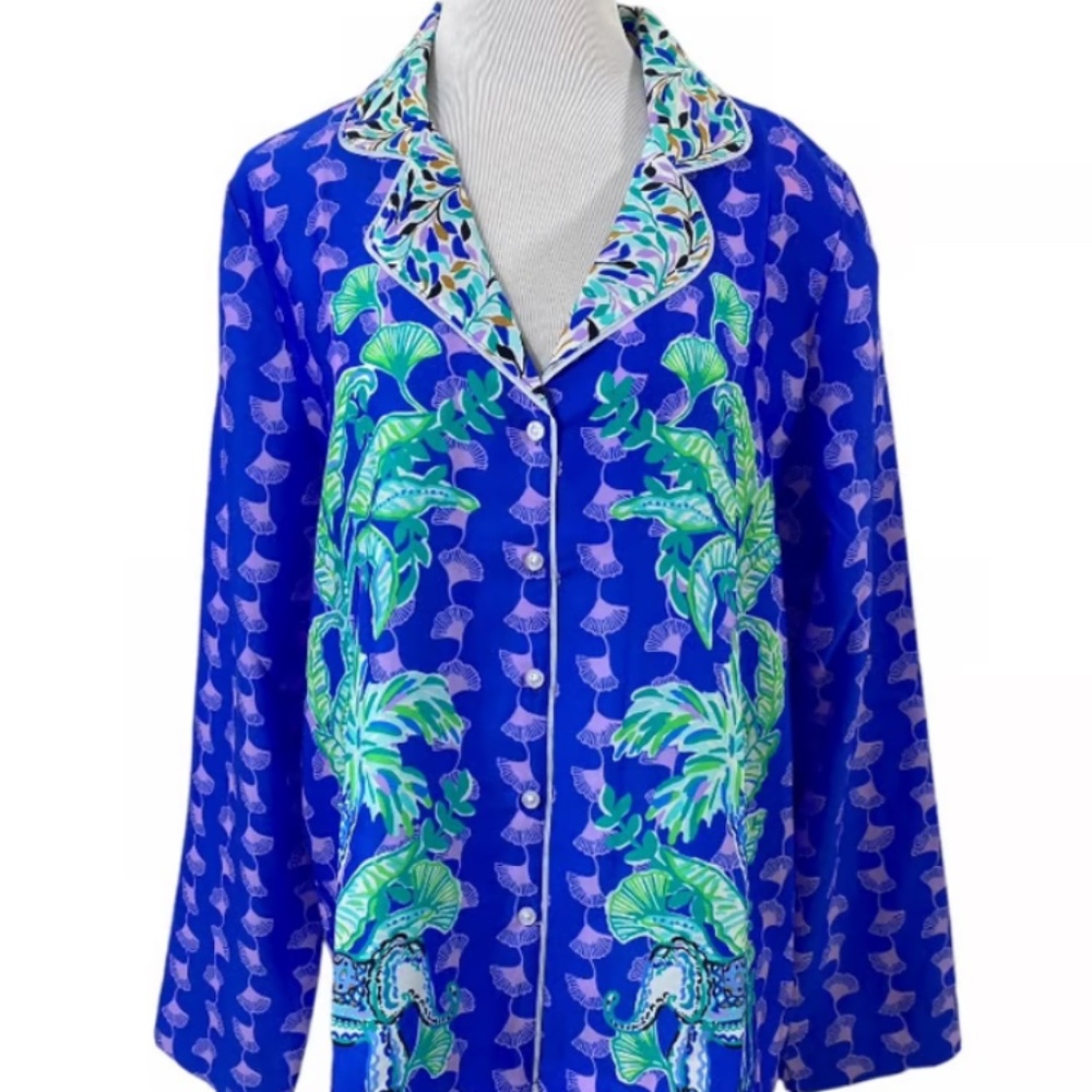 Lilly Pulitzer Woven Pajama Top Blue Grotto Fan Favorite Engineered Size XL NWT